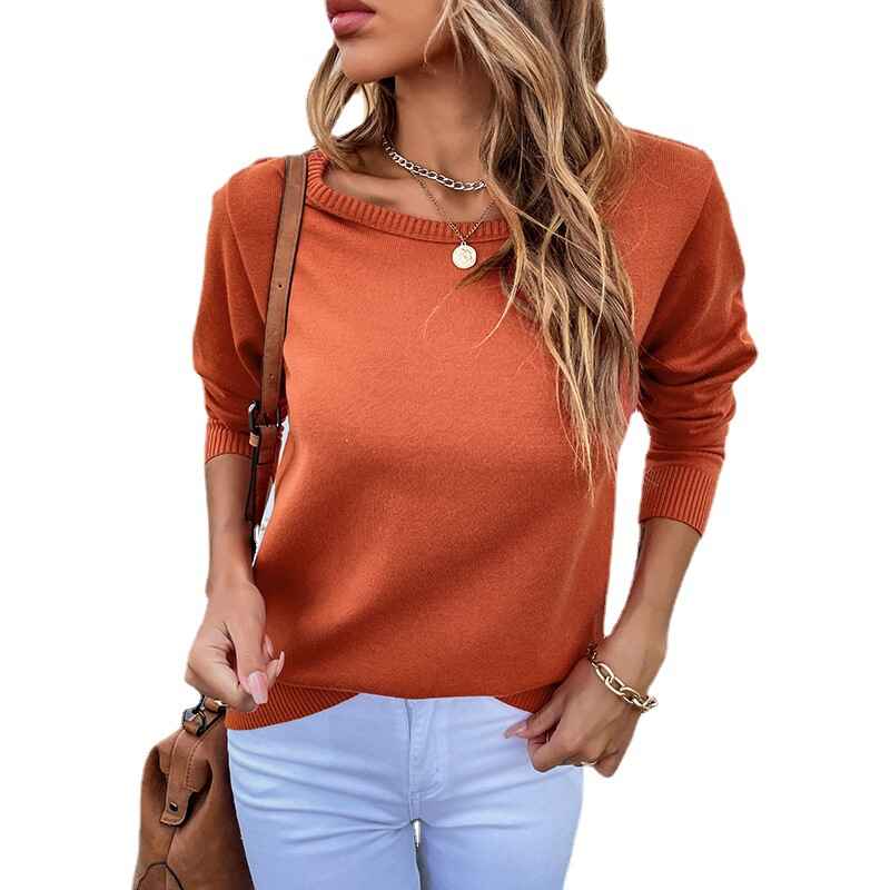 Orange-Fall-Womens-Solid-Color-Sporty-Sweatshirt-Casual-Loose-Crew-Neck-Long-Sleeves-Pullover-Ribbed-Cuffs-Hem-Tops-K478