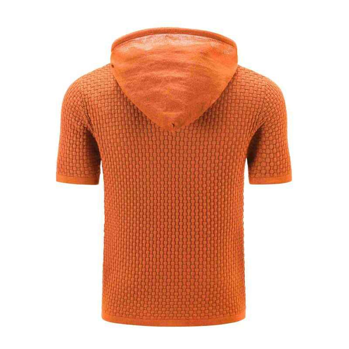 Orange-Red-Mens-Hooded-Sweatshirt-Short-Sleeve-Solid-Knitted-Hoodie-Pullover-Sweater-G081-Back