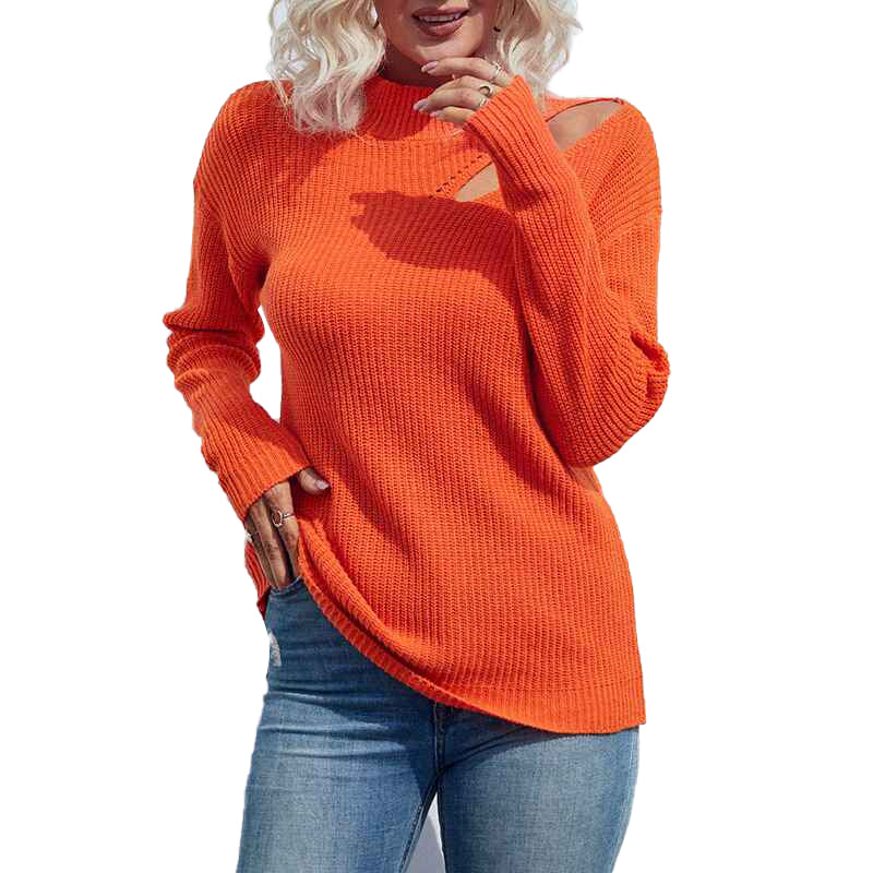 Orange-Red-Womens-Long-Sleeve-Halter-Neck-Cutout-Off-Shoulder-Ribbed-Knit-Loose-Casual-Pullover-Sweater-Top-K227