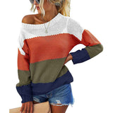     Orange-Striped-Sweater-Womens-Round-Neck-Long-Sleeve-Color-Block-Drawstring-Hem-Pullover-Sweaters-Fall-Winter-K027