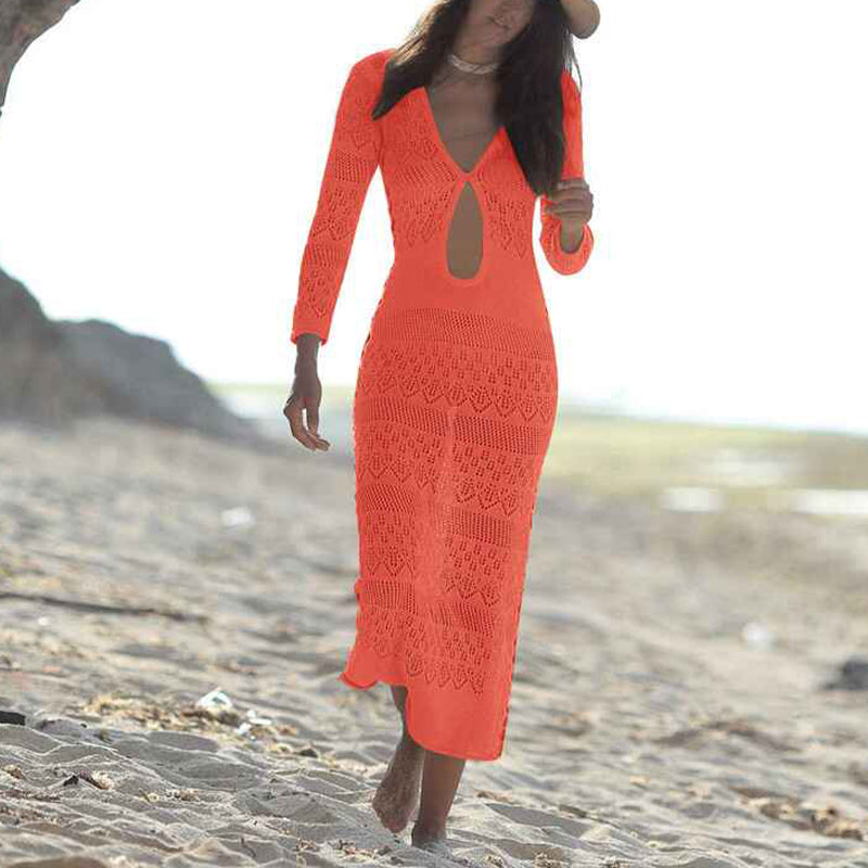    Orange-Tunic-Swimwear-Cover-Up-Crochet-Hollow-Beach-Bikini-Dress-for-Women