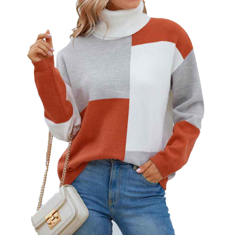 Orange-Women-Pullover-Sweater-Turtleneck-Plaid-Long-Sleeve-Loose-Casual-Chunky-Checked-Knitted-Winter-Sweaters-Jumper-Tops-K496