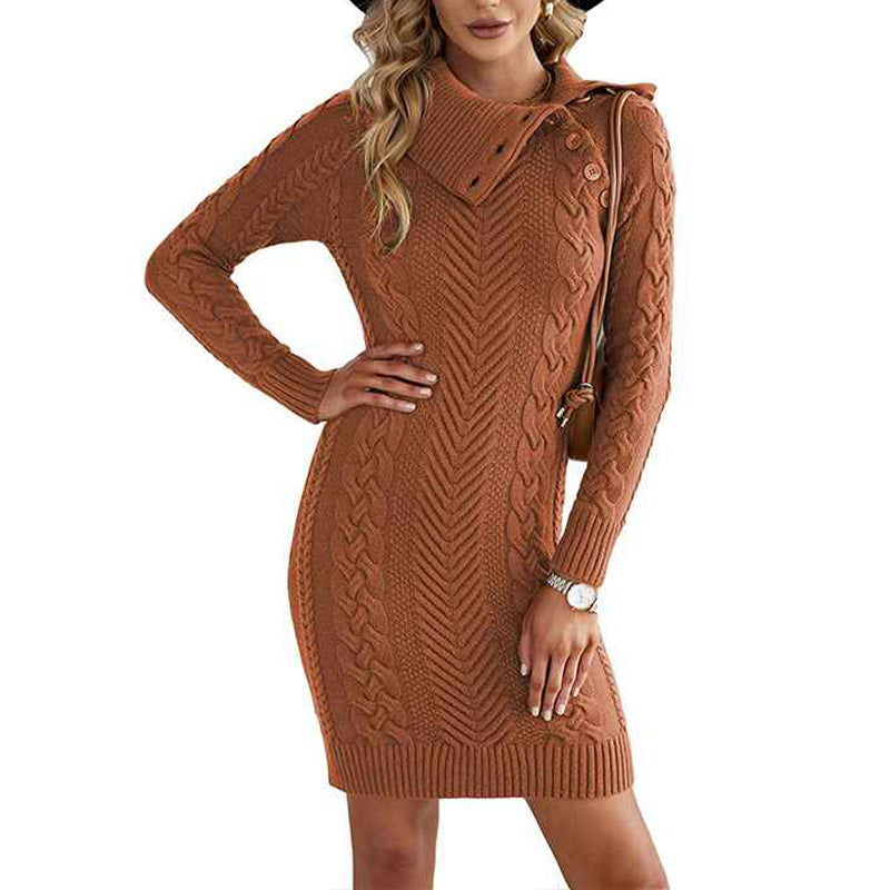 Orange-Women-Turtleneck-Long-Sleeve-Oversized-Cable-Knit-Chunky-Pullover-Short-Sweater-Dresses-K209