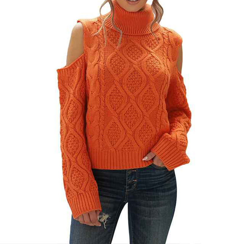    Orange-Womens-Cold-Shoulder-Sweaters-High-Neck-Long-Sleeve-Oversized-Knitted-Jumper-Pullover-Sweater-Tops-K171