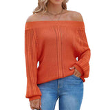 Orange-Womens-Sexy-Off-Shoulder-Long-Sleeve-Winter-Sweaters-Casual-Pullover-Solid-Loose-Knit-Jumper-Fall-Tunic-Tops-K441