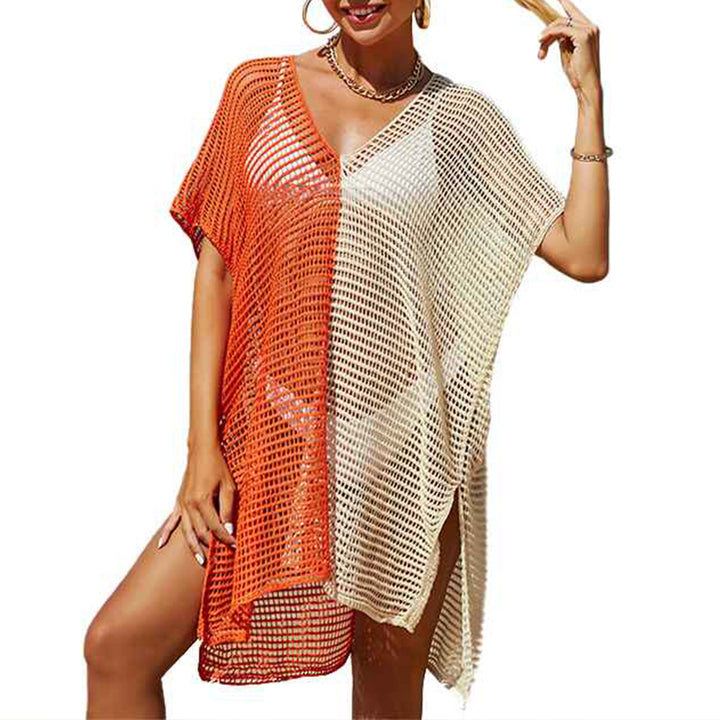    Orange-Yellow-Swimsuit-Cover-Ups-for-Women-V-Neck-Hollow-Out-Swim-Coverup-Crochet-Chiffon-Summer-Beach-Cover-Up-Dress-1