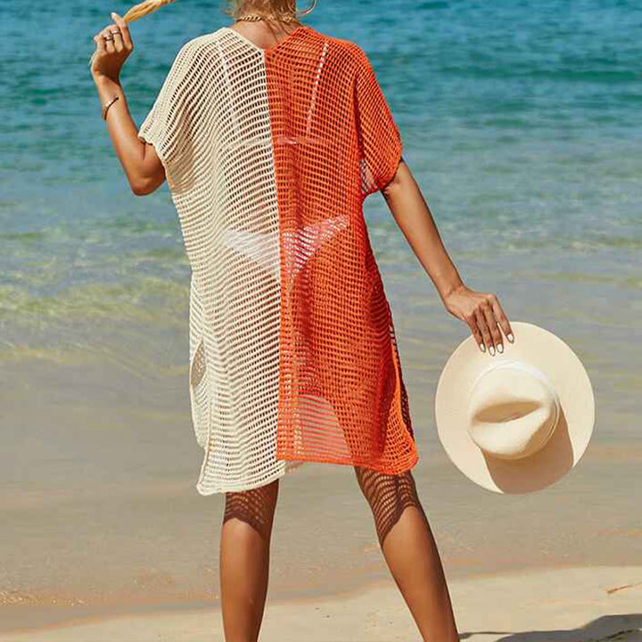 Orange-Yellow-Swimsuit-Cover-Ups-for-Women-V-Neck-Hollow-Out-Swim-Coverup-Crochet-Chiffon-Summer-Beach-Cover-Up-Dress-Back
