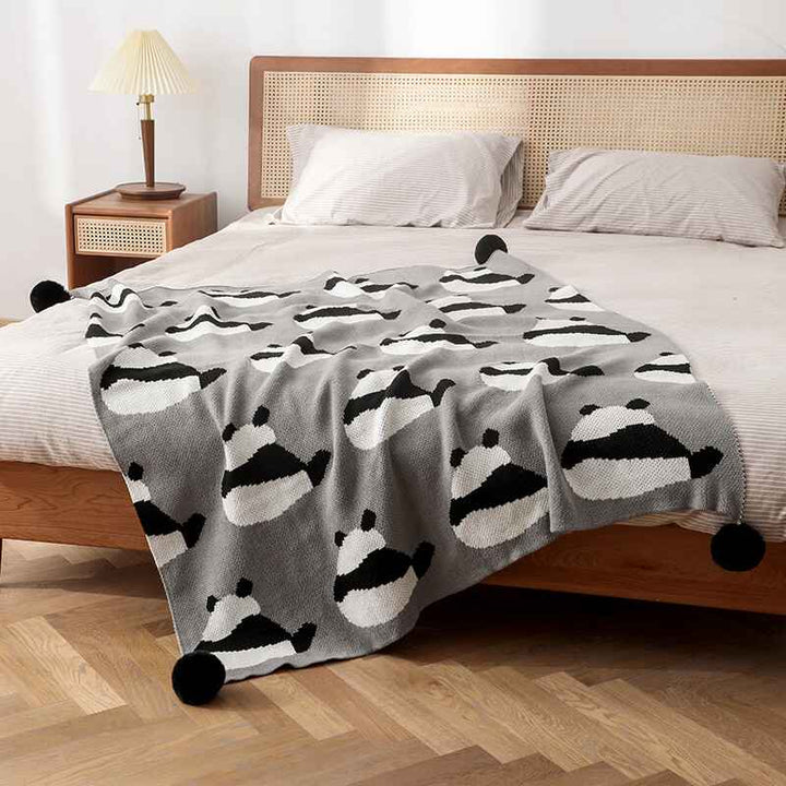 Panda-Printed-Textured-Throw-Blanket-Solid-Soft-for-Sofa-Couch-Decorative-Knitted-Blanket-bed