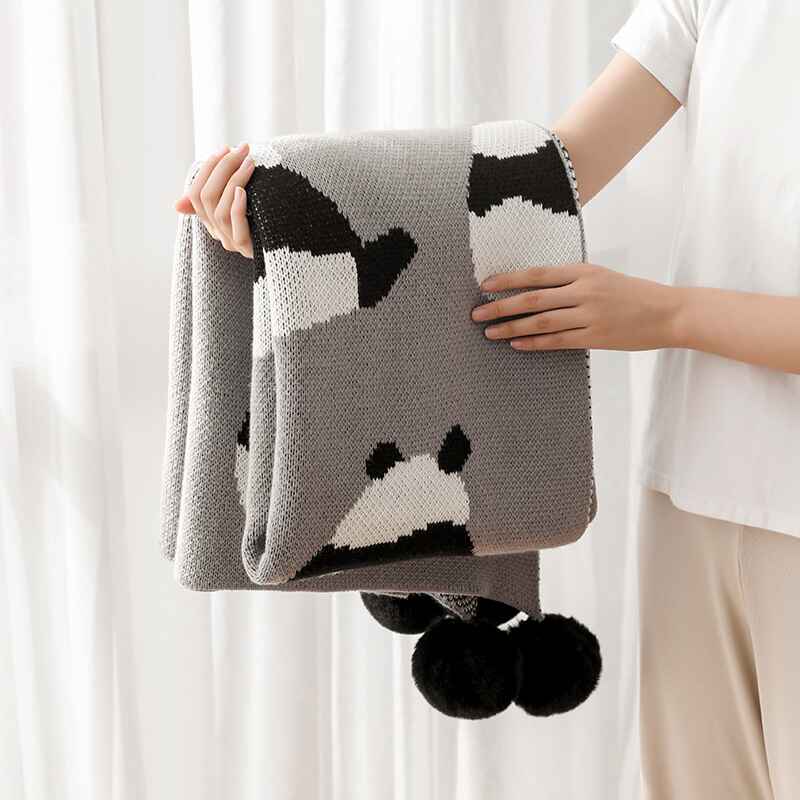 Panda-Printed-Textured-Throw-Blanket-Solid-Soft-for-Sofa-Couch-Decorative-Knitted-Blanket