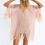 Pink-Beach-Swimsuit-for-Women-Sleeve-Coverups-Bikini-Cover-Up-Lace-up-Net-Front