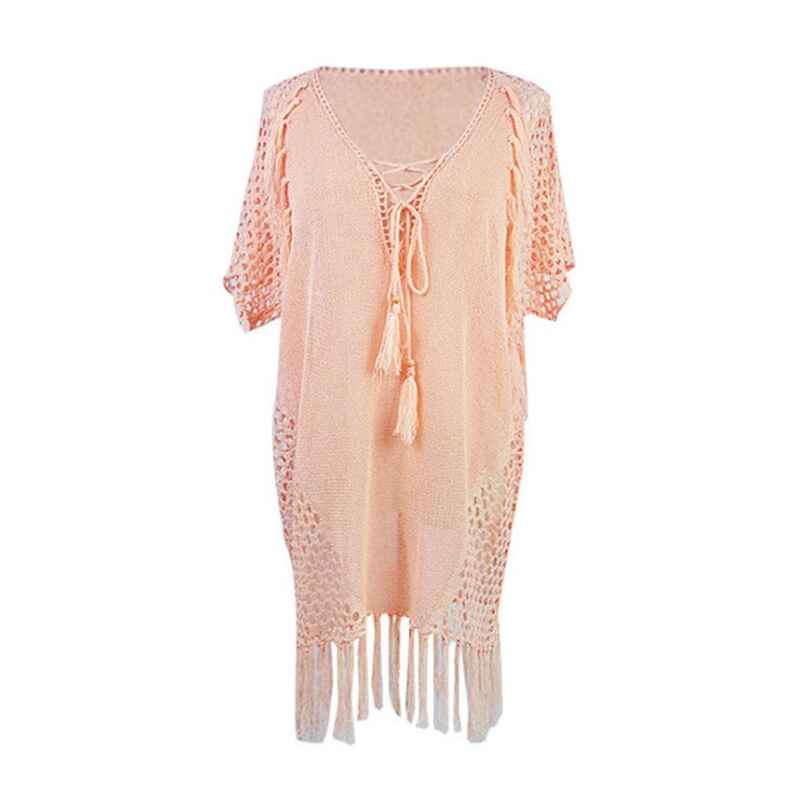 Pink-Beach-Swimsuit-for-Women-Sleeve-Coverups-Bikini-Cover-Up-Lace-up-Net-White-Map