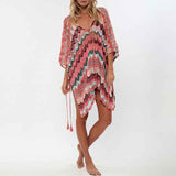 Pink-Stripe-Womens-Bathing-Suit-Cover-Up-for-Beach-Pool-Swimwear-Crochet-Dress-Front