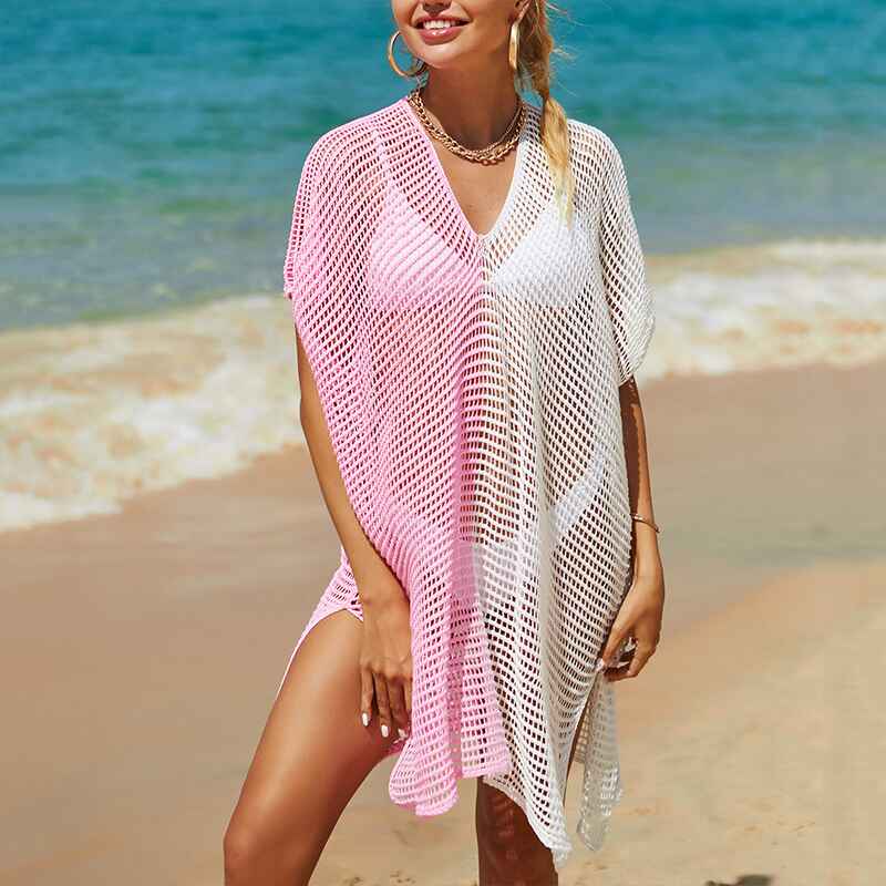 Pink-Swimsuit-Cover-Ups-for-Women-V-Neck-Hollow-Out-Swim-Coverup-Crochet-Chiffon-Summer-Beach-Cover-Up-Dress