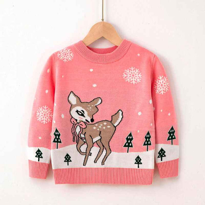 Pink-Toddler-Boy-And-Girl-Christmas-Fleece-Sweater-Crewneck-Sweatshirt-Santa-Claus-Reindeer-Snowman-Graphic-Pullover-Shirt-V042