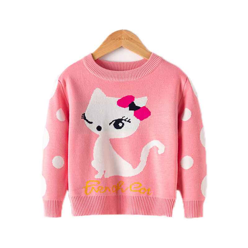 Pink-Toddler-Boy-Girl-Christmas-Sweater-Knite-Pullover-Cartoon-kitten-Sweatshirts-Tops-V028