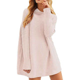Pink-Women-Polo-Neck-Long-Slim-Fitted-Dress-Bodycon-Turtleneck-Cable-Knit-Sweater-K021