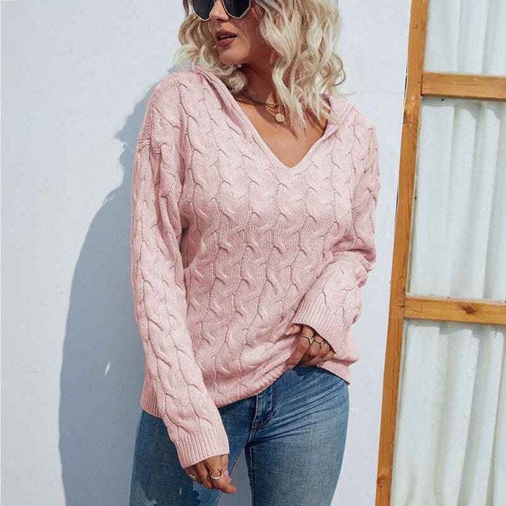 Pink-Women-V-Neck-Pullover-Long-Sleeve-Cable-Knit-Casual-Hoodies-Fall-Winter-Lightweight-Sweatshirts-Hooded-Sweater-K255