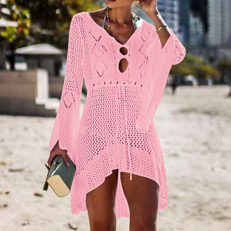     Pink-Womens-Beach-Tops-Sexy-Perspective-Cover-Dresses-Bikini-Cover-ups-Net-Coverups