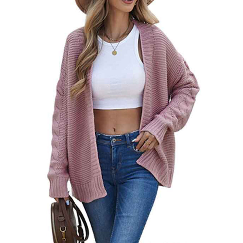 Pink-Womens-Cable-Knit-Cardigan-Sweaters-Casual-Loose-Open-Front-Knitted-Outerwear-K123