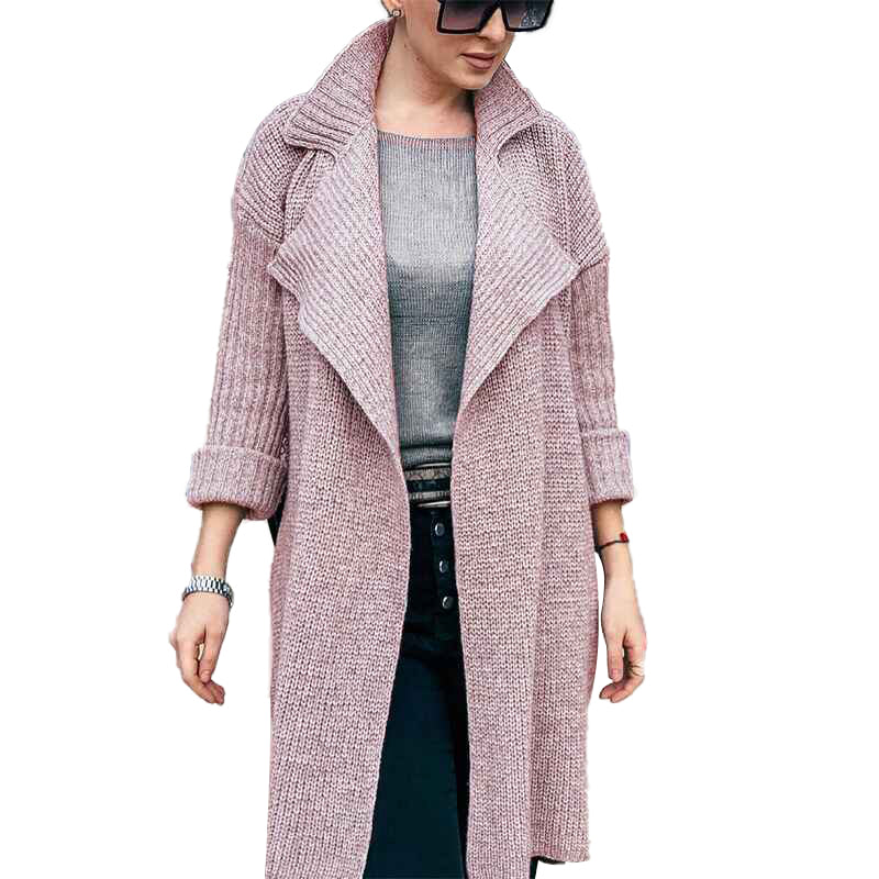 Pink-Womens-Casual-Long-Sleeve-Draped-Open-Front-Knit-Pockets-Long-Cardigan-Jackets-Sweater-K055