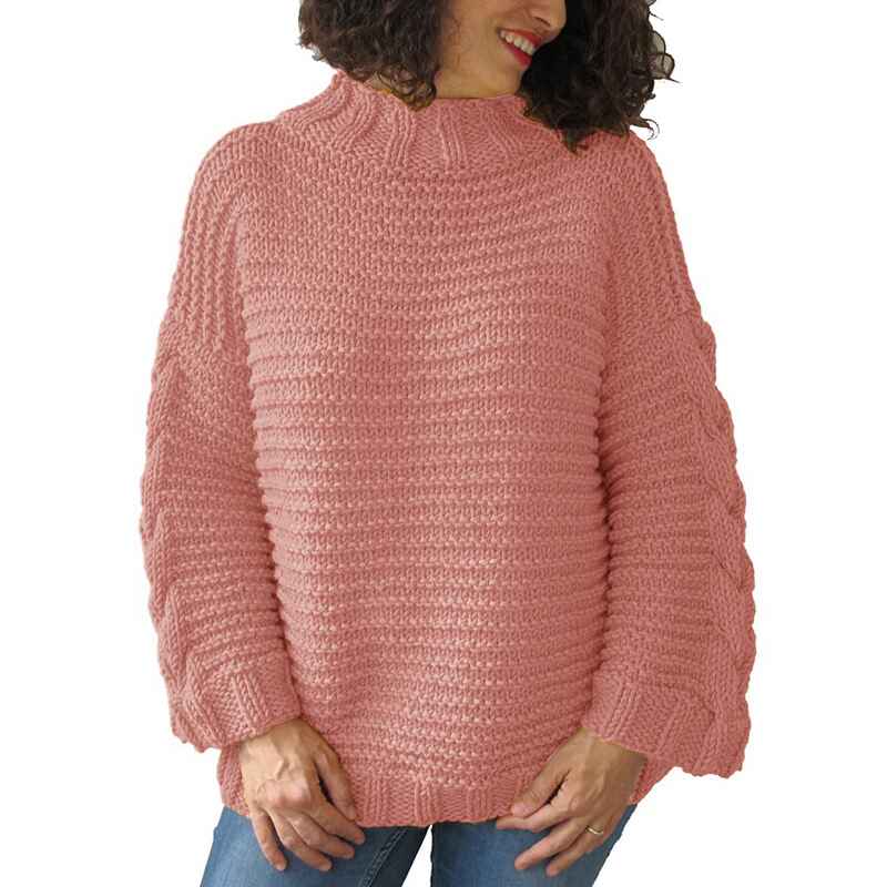    Pink-Womens-Casual-Long-Sleeve-Sweaters-Crew-Neck-Solid-Color-Soft-Ribbed-Knitted-Oversized-Pullover-Loose-Fit-Jumper-K052
