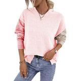 Pink-Womens-Color-Block-Lightweight-Long-Sleeve-Pullover-Hoodie-K427