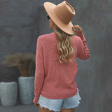    Pink-Womens-Deep-V-Neck-Wrap-Sweaters-Long-Sleeve-Crochet-Knit-Pullover-Tops-K196-tops-Back