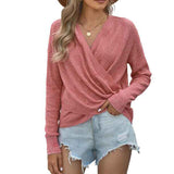 Pink-Womens-Deep-V-Neck-Wrap-Sweaters-Long-Sleeve-Crochet-Knit-Pullover-Tops-K196-tops
