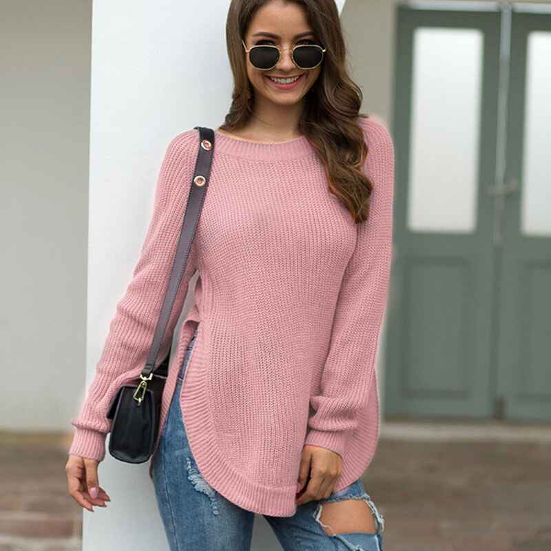 Pink-Womens-Fall-Long-Sleeve-Side-Split-Loose-Blouses-Casual-Pullover-Tunic-Tops-K294