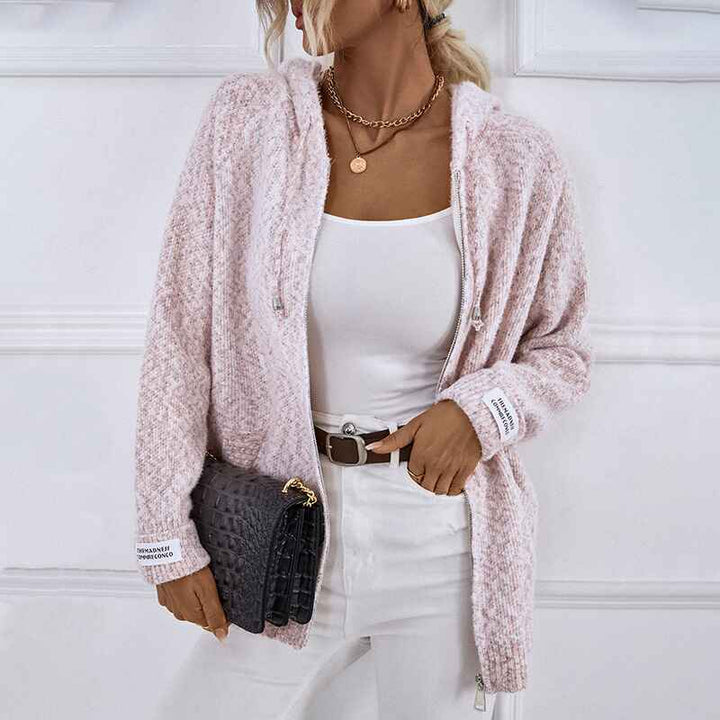        Pink-Womens-Hooded-Knit-Cardigans-Button-Cable-Sweater-Coat-K472