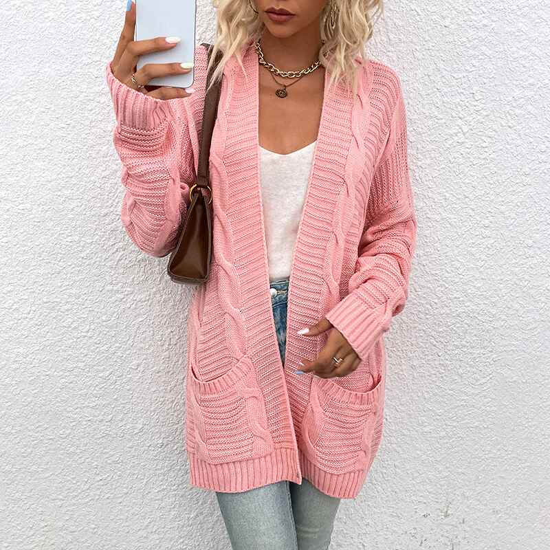 Pink-Womens-Long-Sleeve-Cable-Knit-Cardigan-Sweaters-Open-Front-Fall-Outwear-Coat-K077