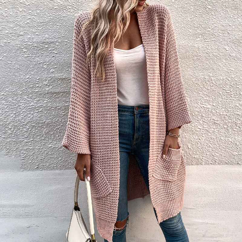 Pink-Womens-Long-Sleeve-Hoodie-Sweaters-Open-Front-Cardigan-with-Pockets-K394