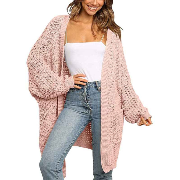 Pink-Womens-Long-Sleeve-Open-Front-Cardigans-Outwear-Chunky-Knit-Sweaters-with-Pockets-K009-tops