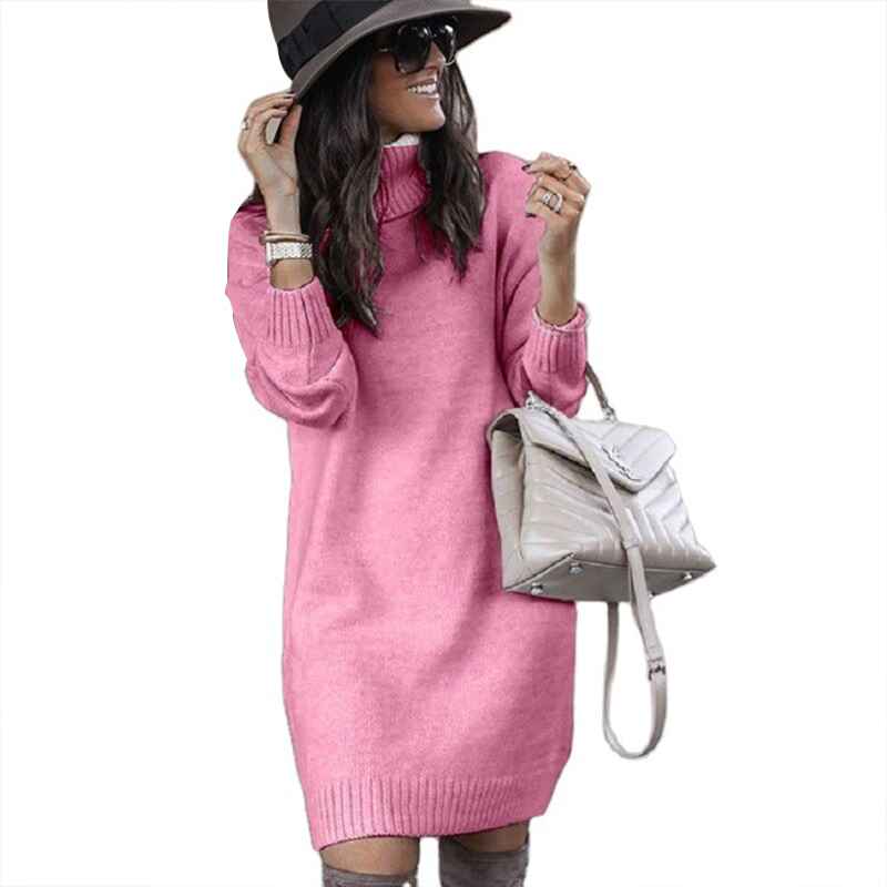 Pink-Womens-Long-Sleeve-Turtleneck-Sweater-Dresses-Knitted-Bodycon-Midi-Sheath-Jumper-Dresses-K024