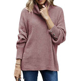 Pink-Womens-Long-sleeve-Turtleneck-Chunky-Knit-Loose-Oversized-Sweater-Pullover-Jumper-K202