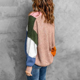 Pink-Womens-Open-Front-Color-Block-Cardigans-Long-Sleeve-Knit-Cardigan-Sweater-K107-Back