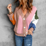    Pink-Womens-Open-Front-Color-Block-Cardigans-Long-Sleeve-Knit-Cardigan-Sweater-K107-Front-2