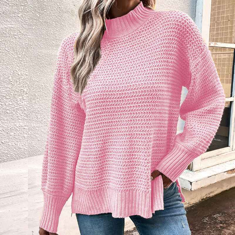 Pink-Womens-Turtleneck-Oversized-Sweaters-Fall-Long-Batwing-Sleeve-Spilt-Hem-Tunic-Pullover-Sweater-Knit-Tops-K405