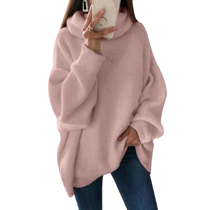 Pink-Womens-Turtleneck-Sweaters-Casual-Long-Sleeve-Solid-Color-Button-Sweater--Knit-Loose-Pullover-Sweater-Tops-K031
