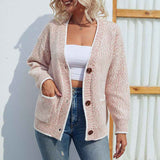 Pink-Womens-V-Neck-Button-Down-Knitwear-Long-Sleeve-Soft-Basic-Knit-Cardigan-Sweater-K447