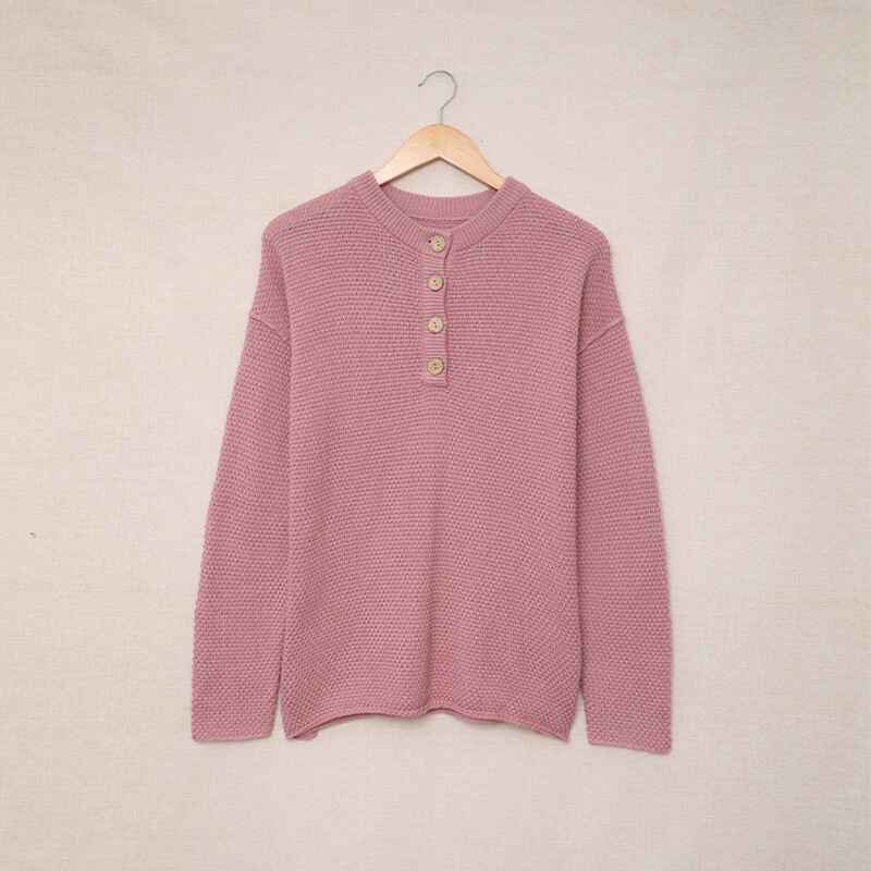 Pink-Womens-Waffle-Knit-V-Neck-Sweater-Casual-Long-Sleeve-Side-Slit-Button-Henley-Pullover-Jumper-Top-K189