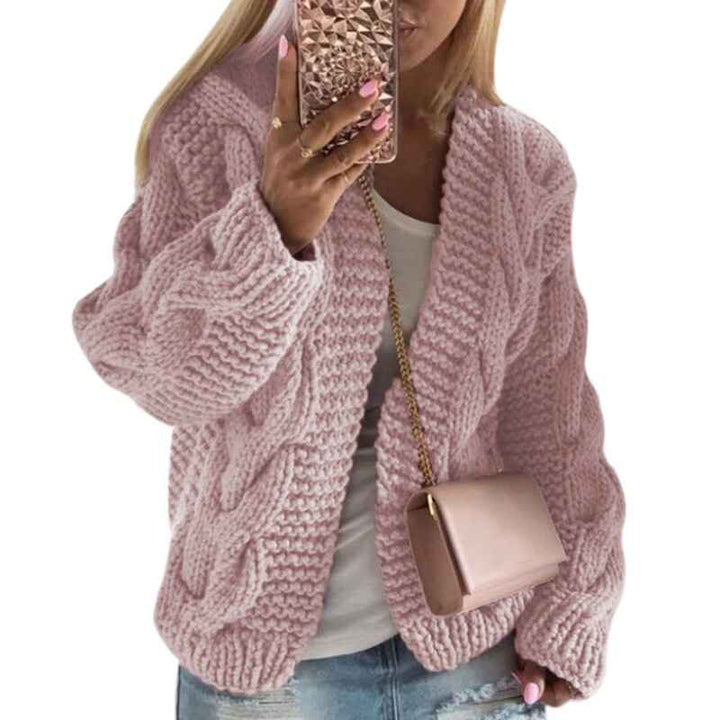 Pink-Womens-Winter-Open-Front-Long-Sleeve-Chunky-Cable-Knit-Cardigan-Sweater-Coats-K065