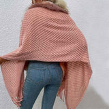 Pink-Womens-Wrap-for-Women-Soul-Young-Ladies-Fringe-Knitted-Poncho-Cardigan-Cape-K291-Back