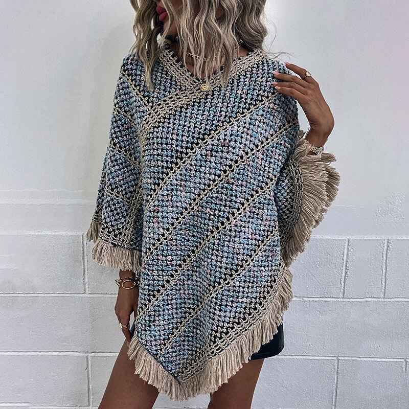     Ponchos-for-Women-Women-Ponchos-and-Wraps-Winter-Retro-Stylish-Poncho-Shawl-for-Women-K424-Front