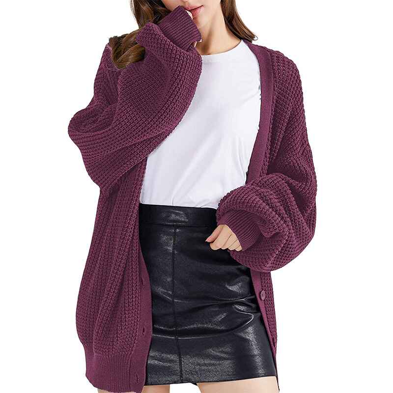 Purple-Womens-Bishop-Long-Sleeve-Button-Front-Cardigan-Sweater-Coat-Solid-V-Neck-Jacket-Outerwear-K018