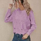Purple-Womens-Crew-Neck-Loose-Knitted-Sweater-Long-Sleeve-Ripped-Jumper-Pullover-Crop-Top-Sweaters-K376