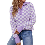 Purple-Womens-Fashion-Long-Sleeve-Button-Up-V-Neck-Drop-Shoulder-Oversized-Slouchy-Ribbed-Knit-Pullover-Sweater-K420-Front