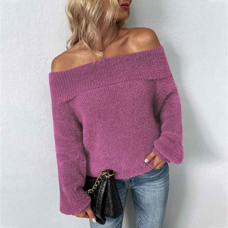 Purple-Womens-Off-Shoulder-Knit-Sweater-Long-Sleeve-Casual-Batwing-Loose-Solid-Pullover-Jumper-K239
