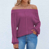 Purple-Womens-Sexy-Off-Shoulder-Long-Sleeve-Winter-Sweaters-Casual-Pullover-Solid-Loose-Knit-Jumper-Fall-Tunic-Tops-K441