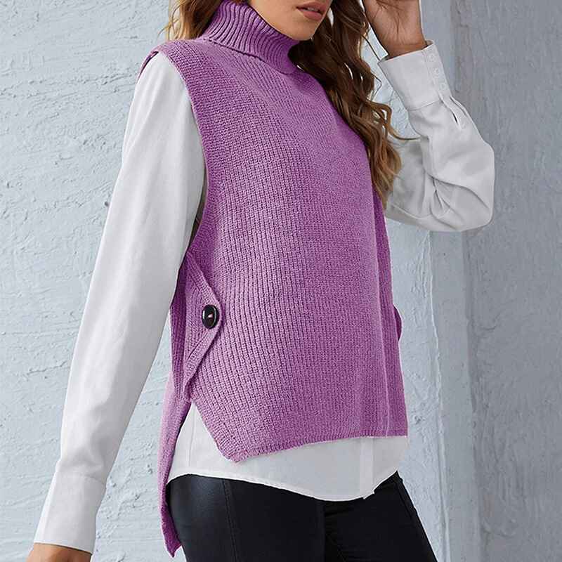 Purple-Womens-Sweater-Vest-Cable-Knit-Turtleneck-High-Neck-Sleeveless-Pullover-Tank-Top-K015